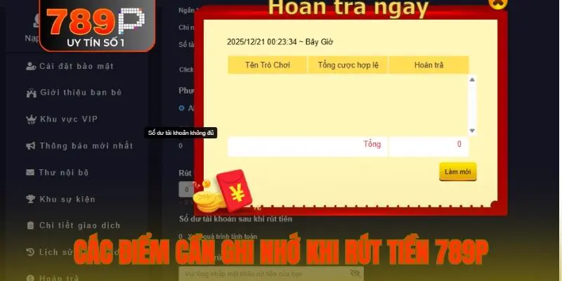 Các điểm cần ghi nhớ khi rút tiền 789P